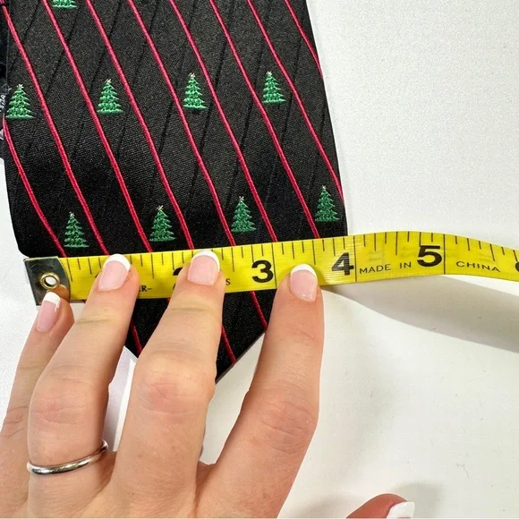 Hallmark Holiday Traditions Black Tie with Green Tree and Red Stripe Design - Picture 4 of 6